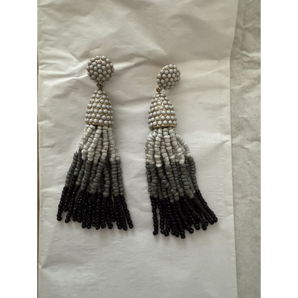 BaubleBar Ombre Beaded Tassel Drop Earrings Gray Black White Statement